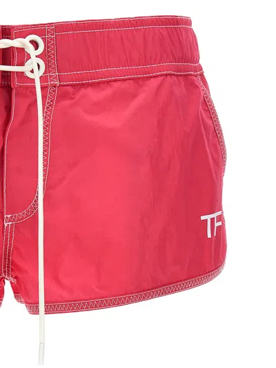 Tom Ford Logo Nylon Shorts Bermuda And Short Fuchsia In Red
