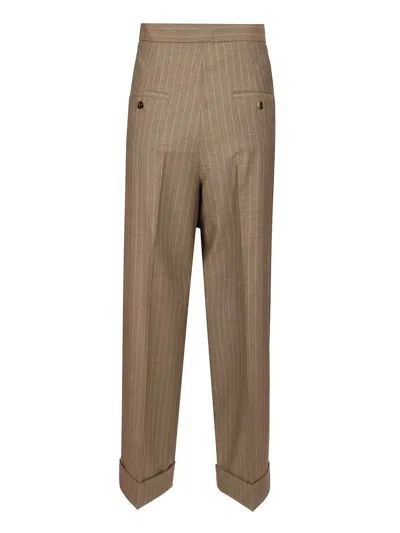 Max Mara Manetta Ankle Cuff Pinstripe Pants Trousers Brown In Neutral