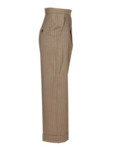 Max Mara Manetta Ankle Cuff Pinstripe Pants Trousers Brown In Neutral