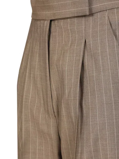 Max Mara Manetta Ankle Cuff Pinstripe Pants Trousers Brown In Neutral