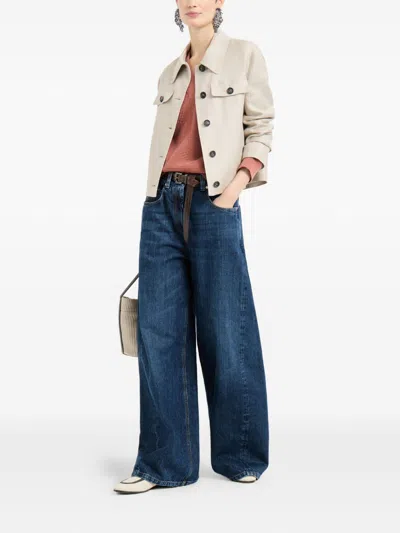 Brunello Cucinelli Linen Jacket Long Sleeves Point Collar In White