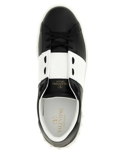 Valentino Garavani Black Leather Open Sneakers With White Band In Multi