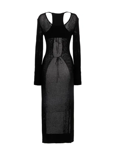 Andreädamo Openwork Long Cardigan Sweaters And Cardigans Black In Black