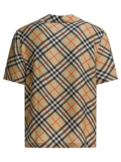 Burberry Oversized Silk Shirt Shirts Beige In Multi