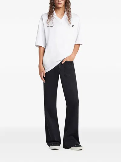 Courrèges Polo Shirt Sports Style Short Sleeves In White