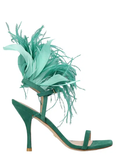 Stuart Weitzman Feather Detail Stiletto Heel Sandals In Animal Print