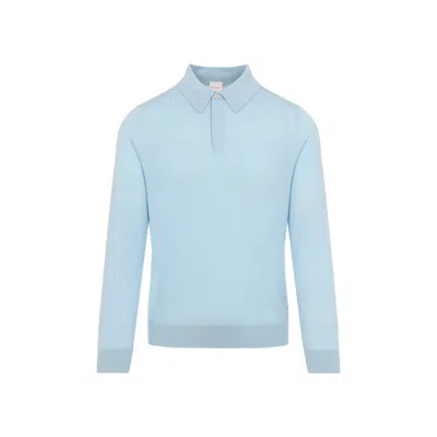 Paul Smith Sky Blue Merino Wool Kntted Long-sleeve Polo Shirt