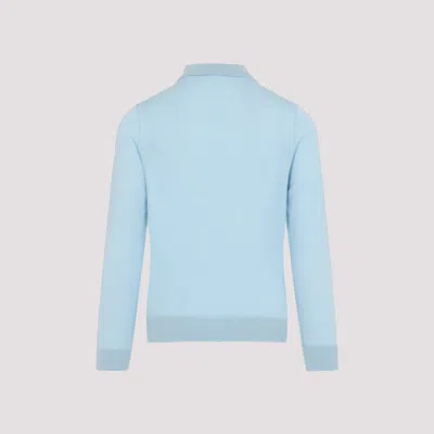 Paul Smith Sky Blue Merino Wool Kntted Long-sleeve Polo Shirt