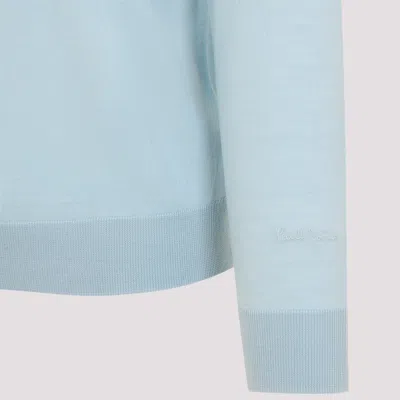 Paul Smith Sky Blue Merino Wool Kntted Long-sleeve Polo Shirt