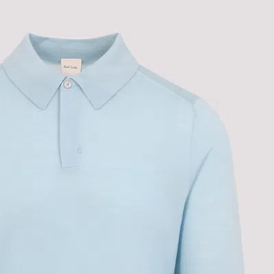 Paul Smith Sky Blue Merino Wool Kntted Long-sleeve Polo Shirt