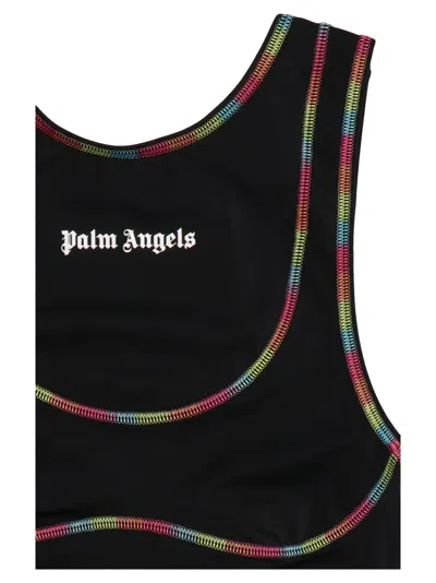 Palm Angels Black Rainbow Miami Sports Top In Black White