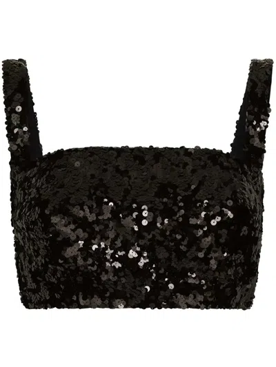 Dolce & Gabbana Cropped Sequin Top Square Neck Straps In Black