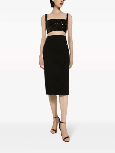 Dolce & Gabbana Cropped Sequin Top Square Neck Straps In Black