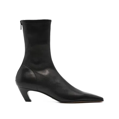 Khaite Arizona Leather Ankle Boots In Black