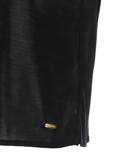 Tom Ford Sheer Silk T-shirt With Gold Logo Plaque In Black