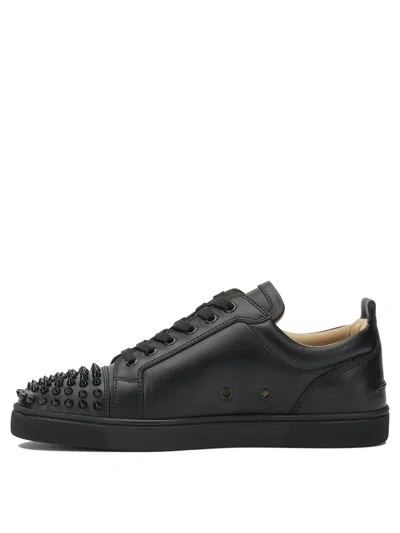 Christian Louboutin Louis Junior Spikes Cap-toe Leather Sneakers In Black