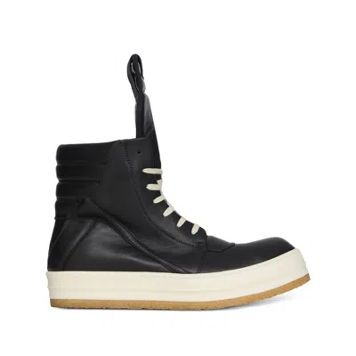Rick Owens High-top Leather Sneakers With Rubber Toe Cap In Black