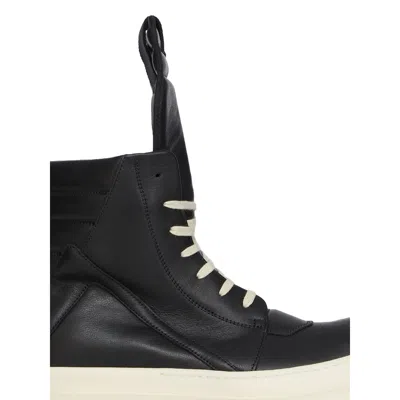 Rick Owens High-top Leather Sneakers With Rubber Toe Cap In Black
