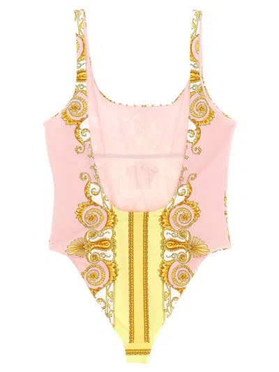 Versace Multicolor One-piece Swimsuit With All-over Medusa Print In Stretch Fabric Woman In Gold