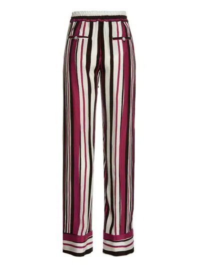 Kiton Vertical Striped Silk Pants With Elastic Waistband In Multi