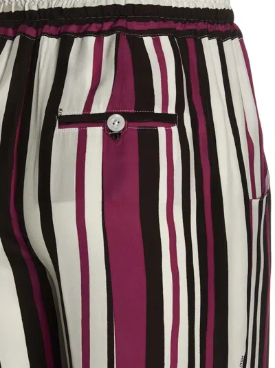 Kiton Vertical Striped Silk Pants With Elastic Waistband In Multi