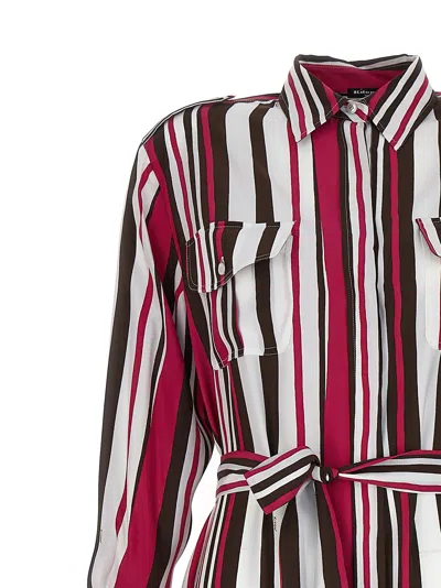 Kiton Striped Shirt Dress With Belted Waist In Red