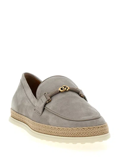 Tod's Suede Loafers Gray In Animal Print