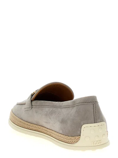 Tod's Suede Loafers Gray In Animal Print