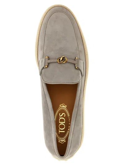 Tod's Suede Loafers Gray In Animal Print
