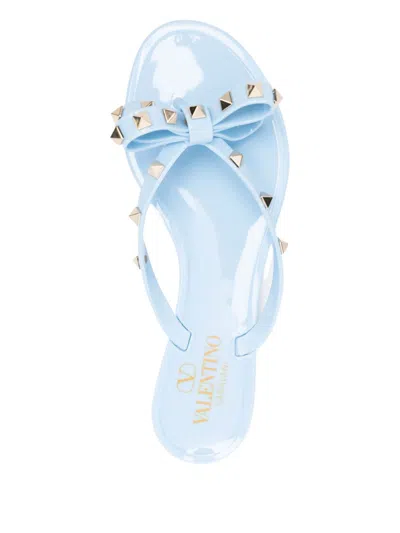 Valentino Rockstud Sandals Thong Design Bow Detail In Animal Print