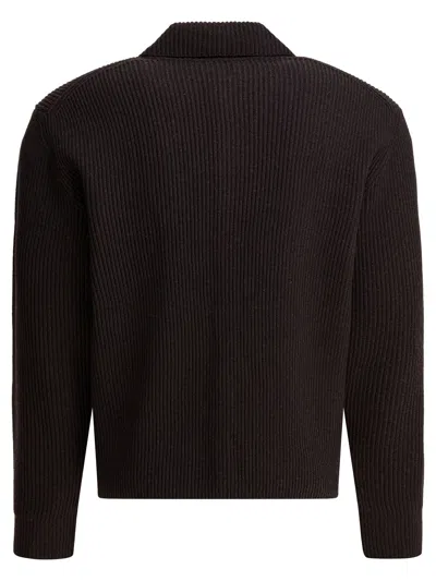 Auralee Fine Wool Cardigan Long Sleeve Ribbed In Brown