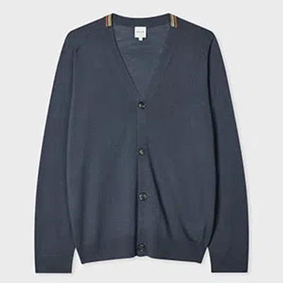 Paul Smith Grey Washable Wool 'signature Stripe' Cardigan In Blue