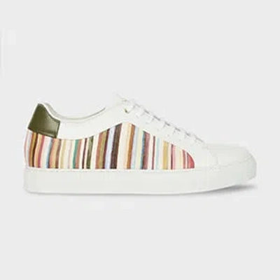 Paul Smith White 'painted Signature Stripe' Leather 'basso' Trainers Multicolour In Multi