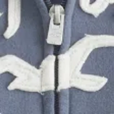 Hollister Waffle Lined Hood Zip-up Logo Graphic Hoodie In Blue