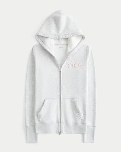 Hollister Waffle Lined Hood Zip-up Logo Graphic Hoodie In White