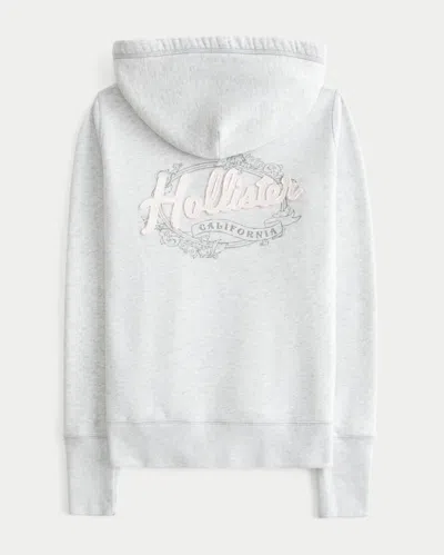 Hollister Waffle Lined Hood Zip-up Logo Graphic Hoodie In White