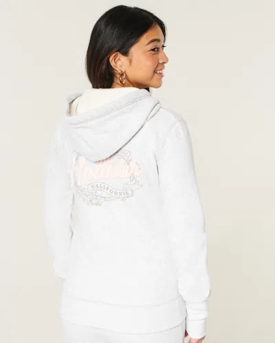 Hollister Waffle Lined Hood Zip-up Logo Graphic Hoodie In White