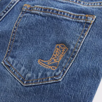 Abercrombie & Fitch Mid Rise Bootcut Cowboy Embroidered Jean In Blue