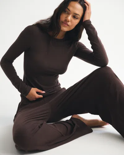 Abercrombie & Fitch Lounge Brushed Wide Leg Sweatpant In Brown