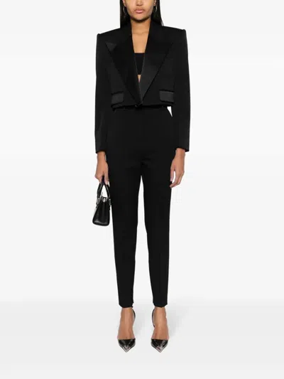Dolce & Gabbana Cropped Blazer Virgin Wool Silk Blend In Black