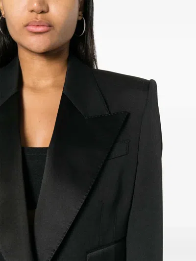 Dolce & Gabbana Cropped Blazer Virgin Wool Silk Blend In Black