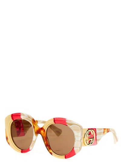 Gucci Oversized Sunglasses With Rounded Edges And Tortoiseshell Pattern In Multi