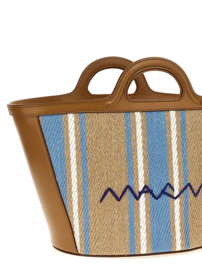 Marni Trapezoidal Handbag With Textured Fabric In Brown