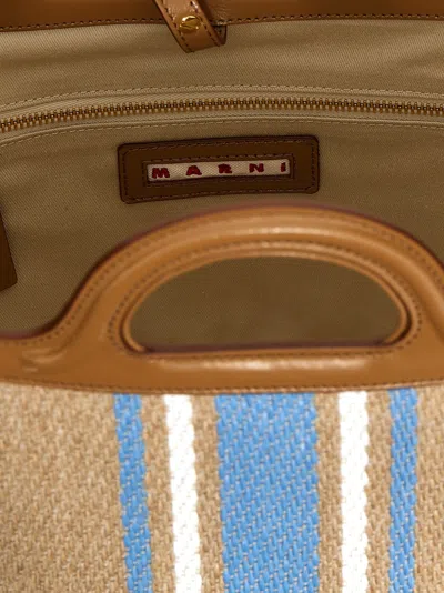 Marni Trapezoidal Handbag With Textured Fabric In Brown