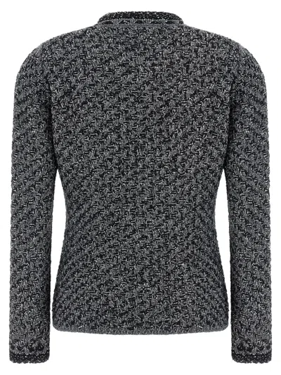 Fabiana Filippi Dark Blue Sequin Tweed Jacket With A Denim Effect In Black