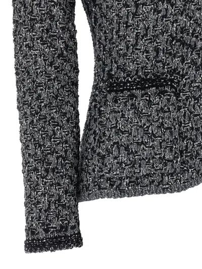 Fabiana Filippi Dark Blue Sequin Tweed Jacket With A Denim Effect In Black