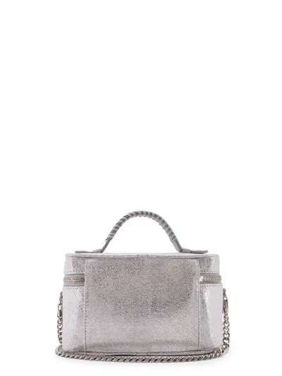 Stella Mccartney Vanity Laminated Shaggy Deer Fabric Crossbody Bag In Silver