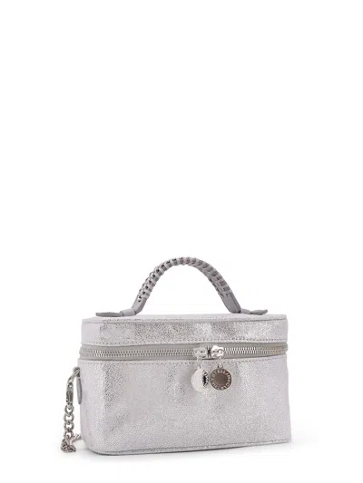 Stella Mccartney Vanity Laminated Shaggy Deer Fabric Crossbody Bag In Silver