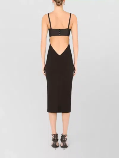 Dolce & Gabbana Midi Dress Bustier Neckline Spaghetti Straps In Black
