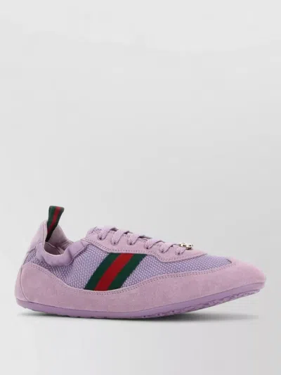 Gucci Fabric And Suede Shift Sneakers Mesh Panels In Pink
